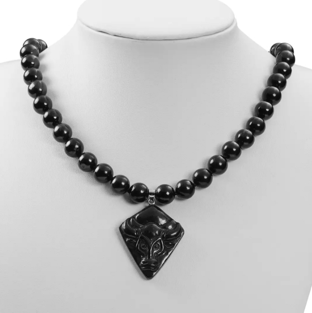 Elite Shungite Bull Head Beaded Necklace